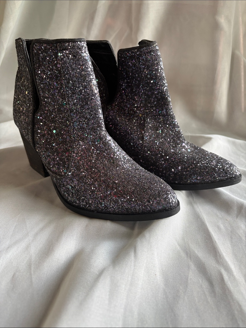 Not Rated Glitter Ankle Boots - Multi-Sparkle Silver